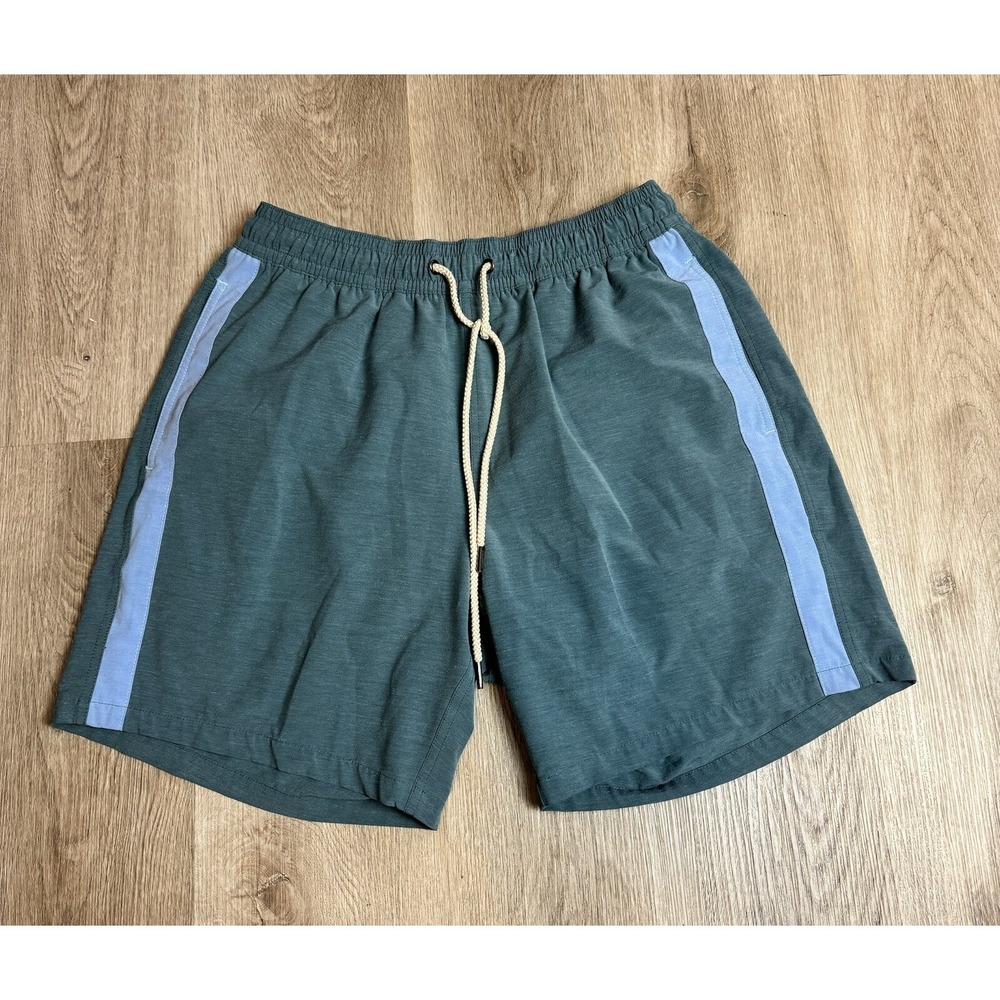 Fair Harbor XL Mens Hybrid Swim Trunks Shorts Blue Striped Elastic Waist Casual
